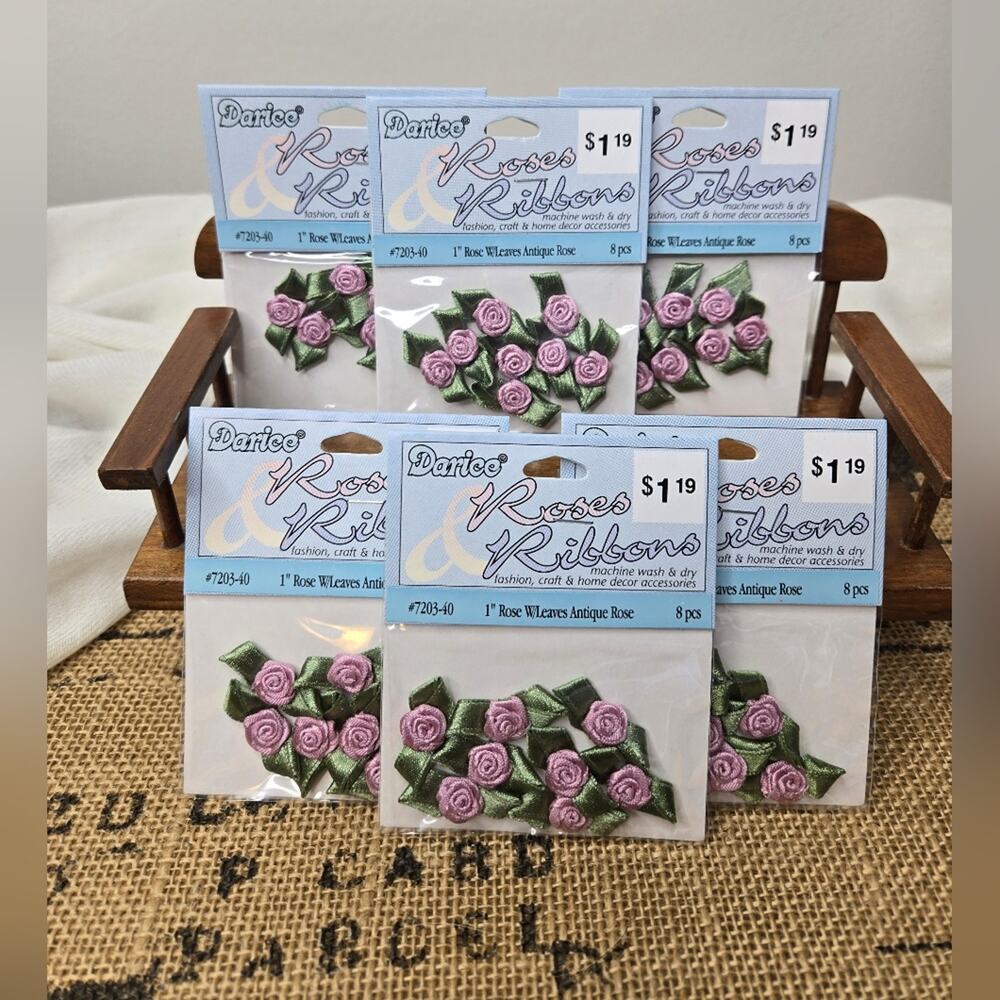 NWT Darice Rose Ribbons in Antique Rose Pink 1" 6 Pack Set 48 Count Total